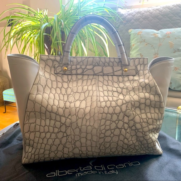 ✨Alberta Dicanio✨ Croc, Gray Italian Leather Handbag W/Dusk Bag - Picture 3 of 10